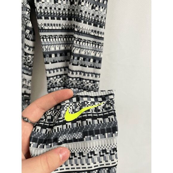 Nike Pro Dri-fit Womens Mid-rise Gray Geometric Athletic Skinny Leggings Small - Picture 3 of 5